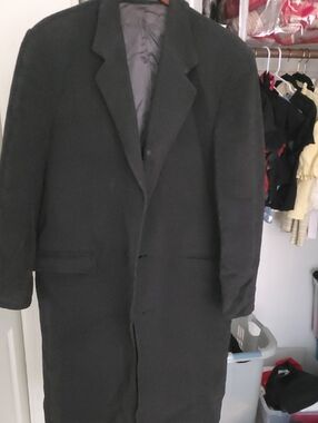 Cashmeir And Wool Made In England Classic Long Black Overcoat
